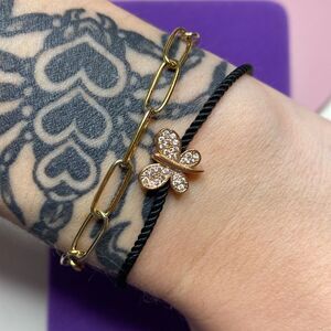 💛 Classic Rose Gold Plated Crystal Butterfly Silk Cord Bracelet